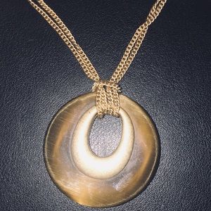 Lia Sophia Gold Tone Large Brown Stone Necklace
